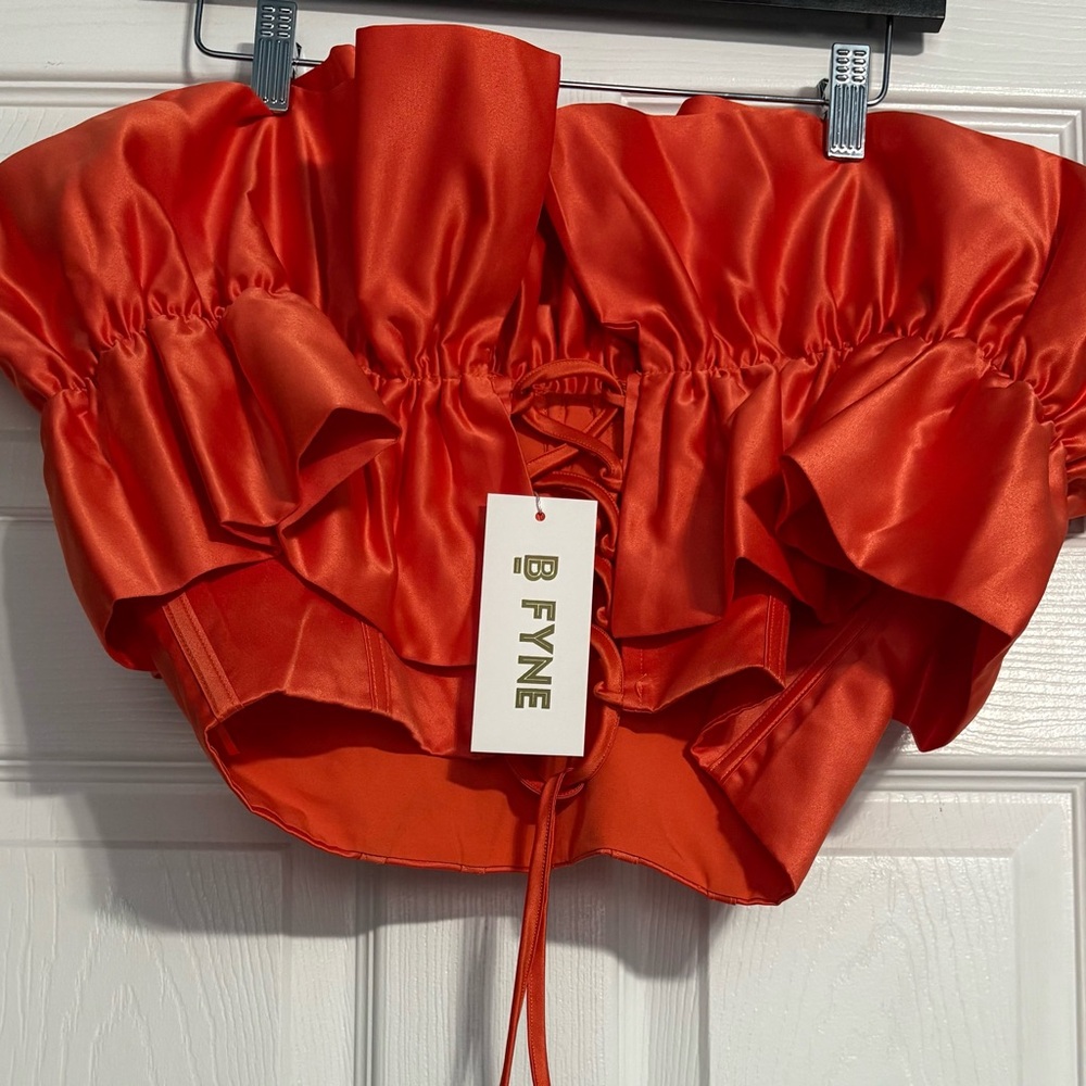 Sale!!! 24 HOURS ONLY Bfyne Vibrant Off-Shoulder Orange Ruffle Crop Top - Picture 7 of 7